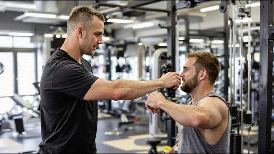 Professional fitness trainer demonstrating proper form